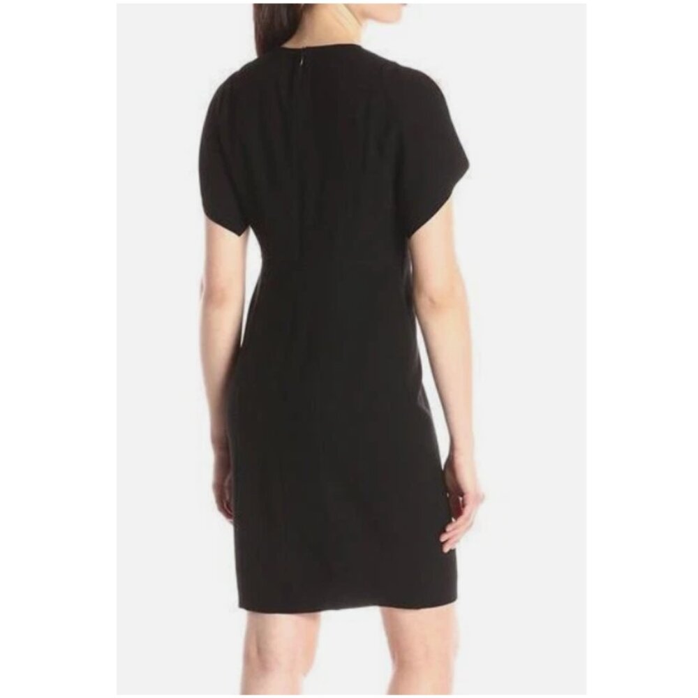 Elie Tahari Lourdes Black Cocktail Dress with slit short sleeves V neck size 8 - Picture 2 of 12